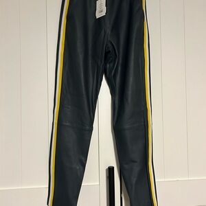 Walter Baker Gray Straight Leg leather  Pants with Yellow Stripes